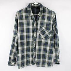 Mix It Long Sleeve Button Up Flannel Shirt Green/Blue Women's Size Small/Chico