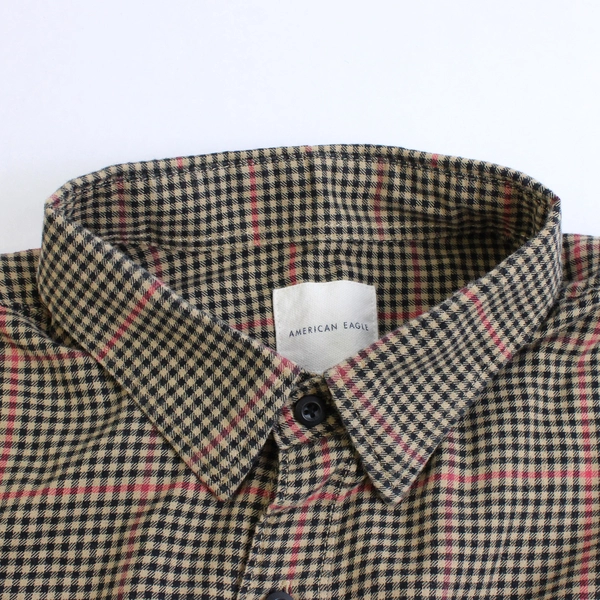 American Eagle Brown Black and Red Check Button-Down Men's LT