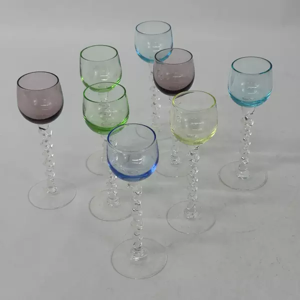 Set of 8 Multicolored Twisted Stem Cordials Liqueur Glasses