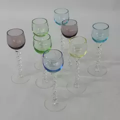 Set of 8 Multicolored Twisted Stem Cordials Liqueur Glasses