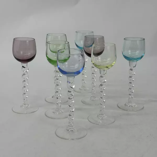Set of 8 Multicolored Twisted Stem Cordials Liqueur Glasses
