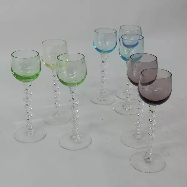 Set of 8 Multicolored Twisted Stem Cordials Liqueur Glasses