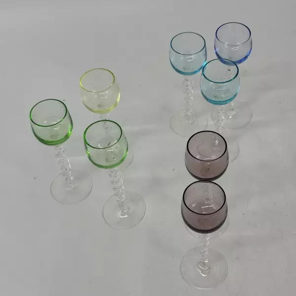 Set of 8 Multicolored Twisted Stem Cordials Liqueur Glasses