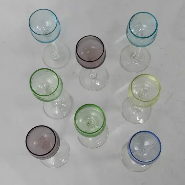 Set of 8 Multicolored Twisted Stem Cordials Liqueur Glasses