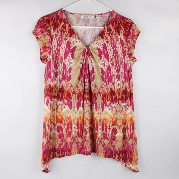 Liz Claiborne Short Sleeve Top T-Shirt Tie Dye Pink/Orange Women's Size M