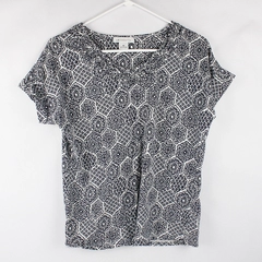 Liz Clairborne Short Sleeve Blouse Abstract Pattern Blue/White Women's Size M