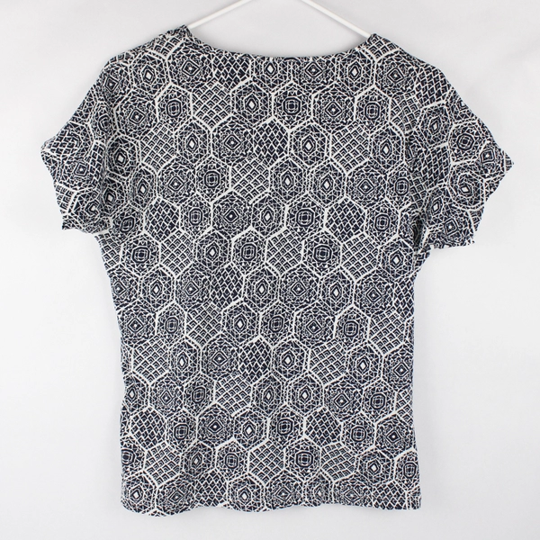 Liz Clairborne Short Sleeve Blouse Abstract Pattern Blue/White Women's Size M