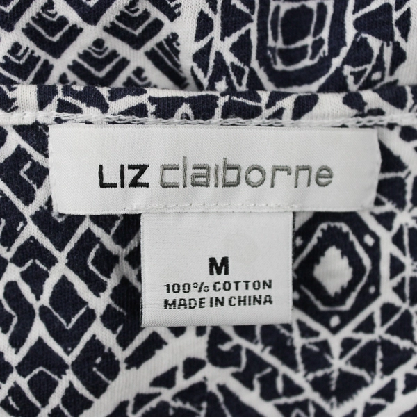 Liz Clairborne Short Sleeve Blouse Abstract Pattern Blue/White Women's Size M