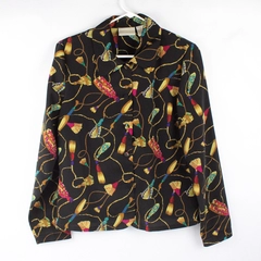 Christie & Jill Button Up Long Sleeve Collared Shirt Tassel Pattern Women's 13