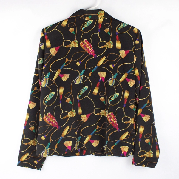 Christie & Jill Button Up Long Sleeve Collared Shirt Tassel Pattern Women's 13