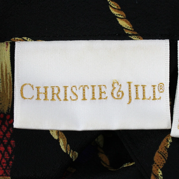 Christie & Jill Button Up Long Sleeve Collared Shirt Tassel Pattern Women's 13