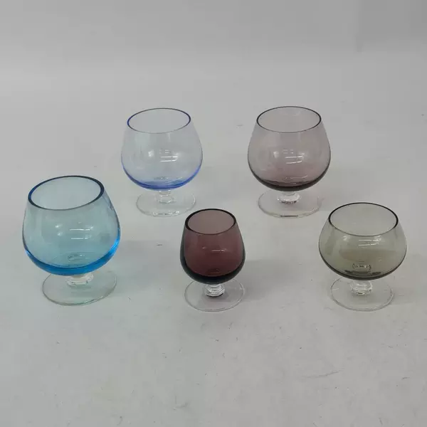 Lot Of 5 Assorted Color Crystal Liquor or Cordials Glasses