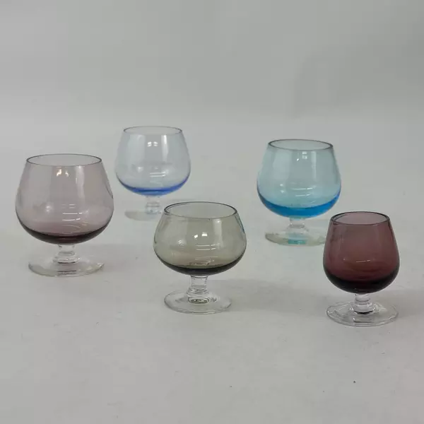 Lot Of 5 Assorted Color Crystal Liquor or Cordials Glasses