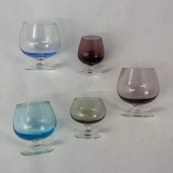 Lot Of 5 Assorted Color Crystal Liquor or Cordials Glasses