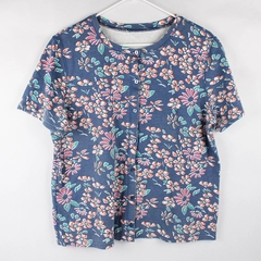 Multicolor Floral Button-Front Short-Sleeve Cotton Blend Top Women's Size Large