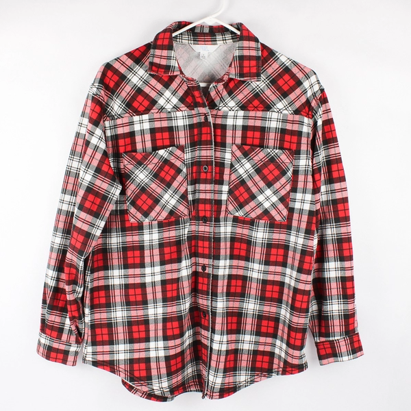 Time And Tru Button Down Plaid Shirt Red/Black/White Women's Size S (4-6)