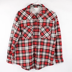 Time And Tru Button Down Plaid Shirt Red/Black/White Women's Size S (4-6)