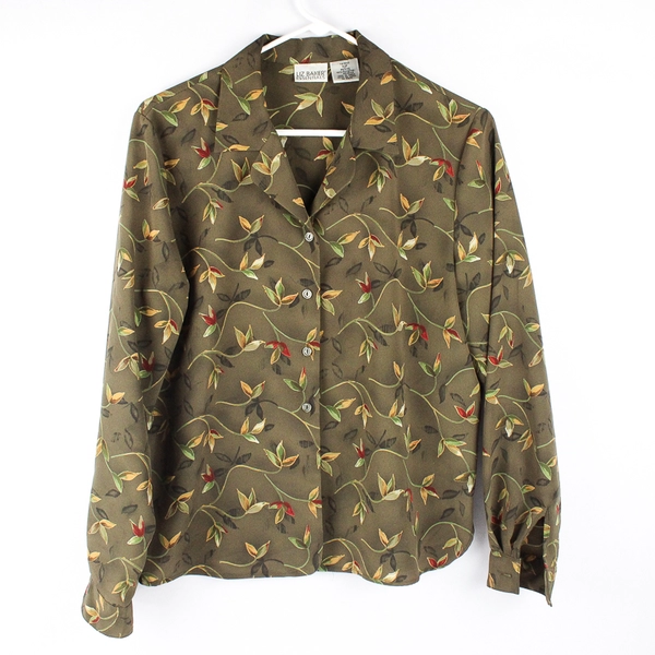 Liz Baker Essentials Button Up Green Floral Blouse Women's Size 10P