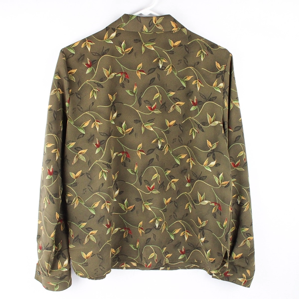 Liz Baker Essentials Button Up Green Floral Blouse Women's Size 10P