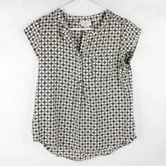Liz Claiborne Petite Short Sleeve Geometric Blouse Green/White Women's PS