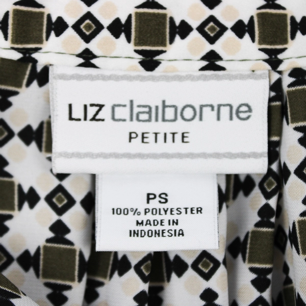 Liz Claiborne Petite Short Sleeve Geometric Blouse Green/White Women's PS