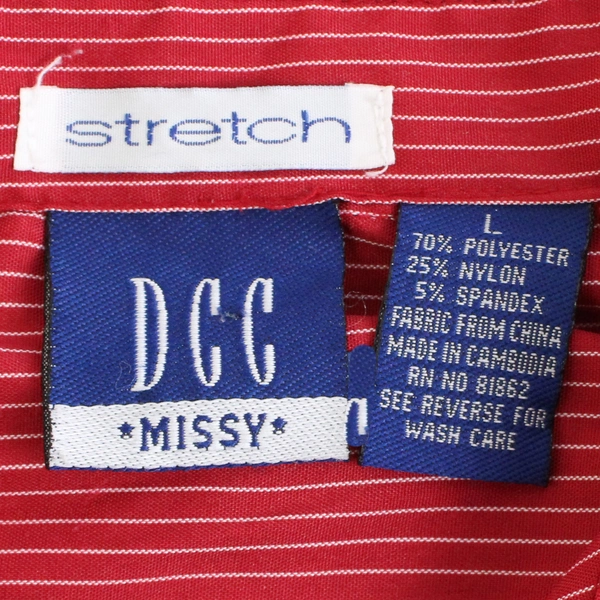 DCC Missy Stretch Button Up Dress Shirt Stripped Red/White Men's Size L