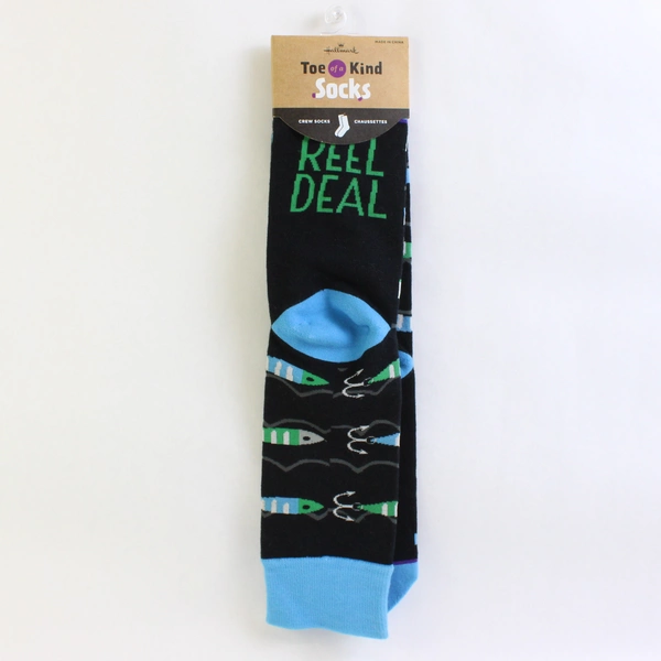 Hallmark Toe Of A Kind Crew Socks "Real Deal" Fishing Lures One Size Fits Most