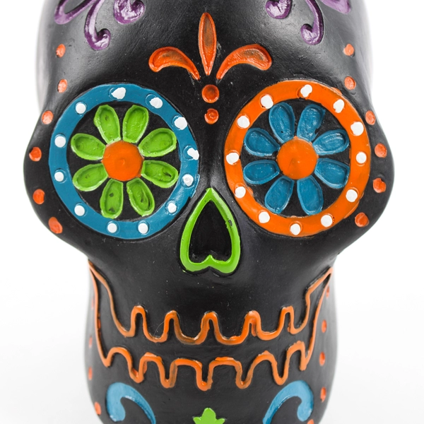 Day Of The Dead Black Sugar Skull Decorative Figure 6"