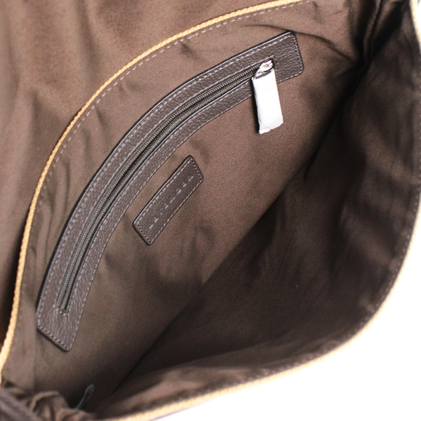 Levenger Metro Messenger Bag Brown Canvas Leather Trip Magnetic Closure 13"x14"