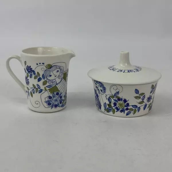Turi Design Lotte Ceramic Hand Painted Silk Screen Creamer And Sugar Bowl Set