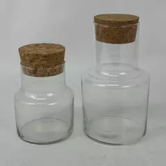 Set of 2 Cylinder Shaped Clear Glass Jars With Cork Lids 5" and 7"
