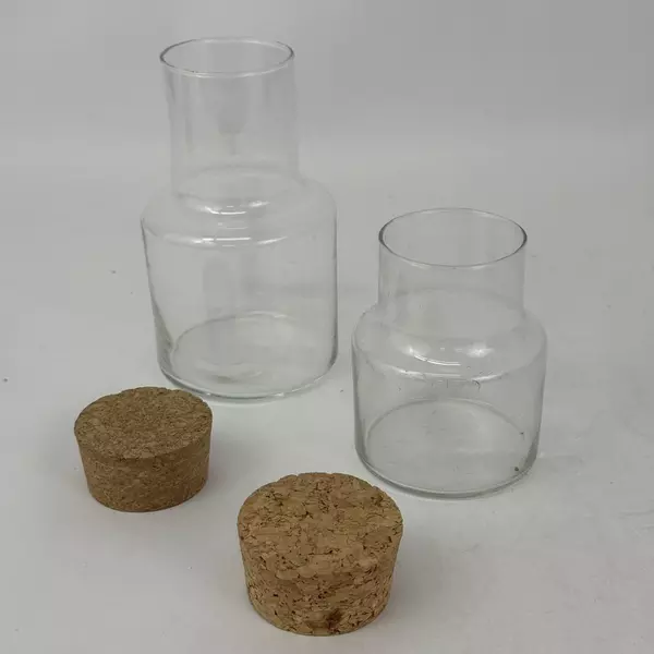Set of 2 Cylinder Shaped Clear Glass Jars With Cork Lids 5" and 7"