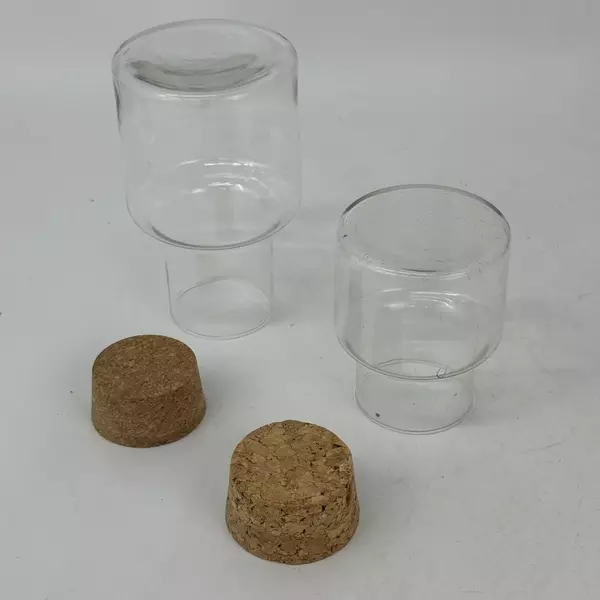 Set of 2 Cylinder Shaped Clear Glass Jars With Cork Lids 5" and 7"