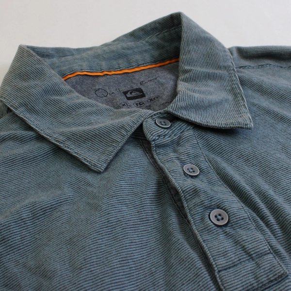 Quiksilver Blue and Gray Pinstripe Polo Shirt Men's XL