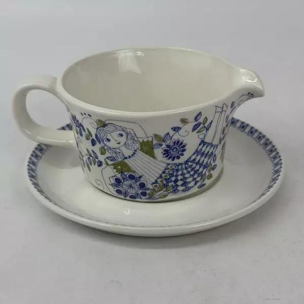 Turi Design Lotte Hand Painted Silkscreen Gravy Boat and Underplate