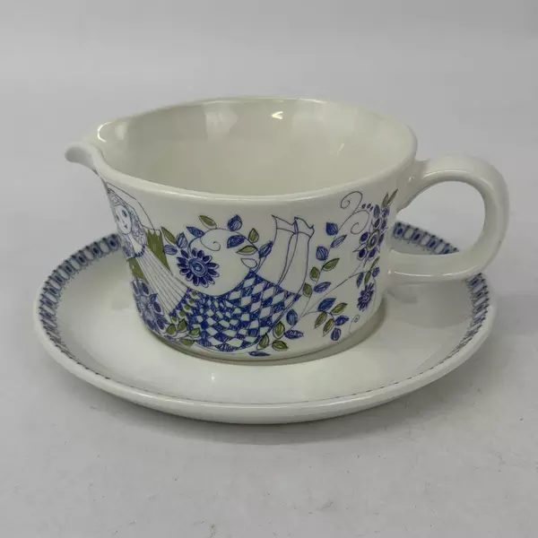 Turi Design Lotte Hand Painted Silkscreen Gravy Boat and Underplate