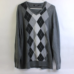 Claiborne Gray Argyle V-Neck Cotton Sweater Men's XL