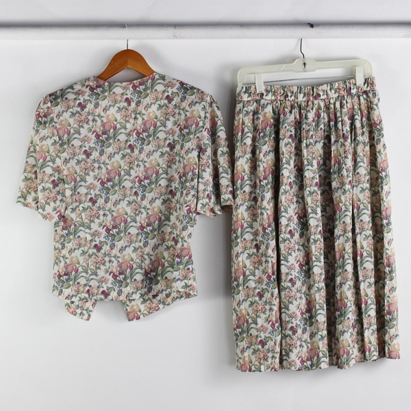 Vintage Stuart Alan 2 Piece Floral Set Top and Skirt Women's Size 16