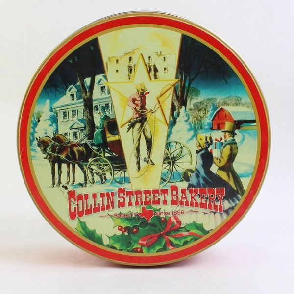 Vintage Collin Street Bakery DeLuxe Fruit Cake Tin Christmas 8" Corsicana Texas