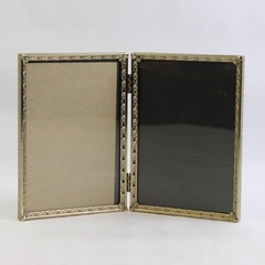 Vintage Double Picture Frame 5 x 7 Embossed Gold Toned Clear Glass Hinged