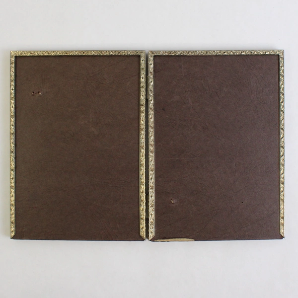 Vintage Double Picture Frame 5 x 7 Embossed Gold Toned Clear Glass Hinged