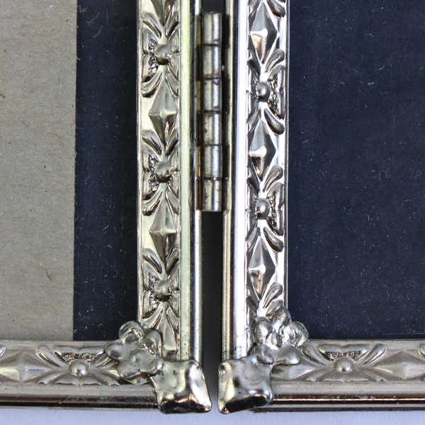 Vintage Double Picture Frame 5 x 7 Embossed Gold Toned Clear Glass Hinged