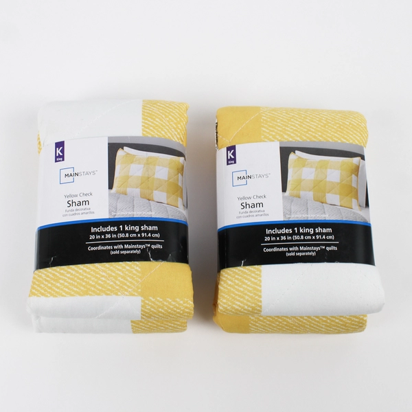 Lot Of 2 Walmart Mainstays Yellow/White Check King Pillow Sham 20" x 36" 2022