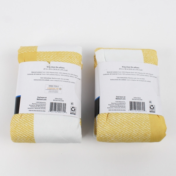 Lot Of 2 Walmart Mainstays Yellow/White Check King Pillow Sham 20" x 36" 2022