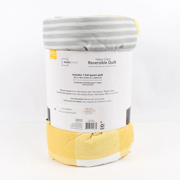 Walmart Mainstays Yellow/White Check King Reversible Quilt 86" x 90" 2022
