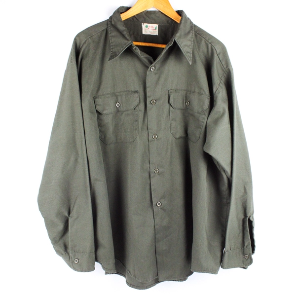 Vintage 1960s 5 Brother Green Long-Sleeve Button-Up Men's Size 19