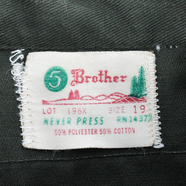 Vintage 1960s 5 Brother Green Long-Sleeve Button-Up Men's Size 19