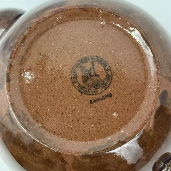 Vtg Britannia Pottery Brown Teapot with A Blue and Brown Band