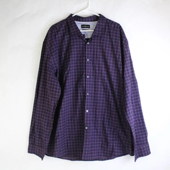 Marc Ecko Men's Navy Blue and Burgundy Plaid Button-Up Shirt Size 3XL