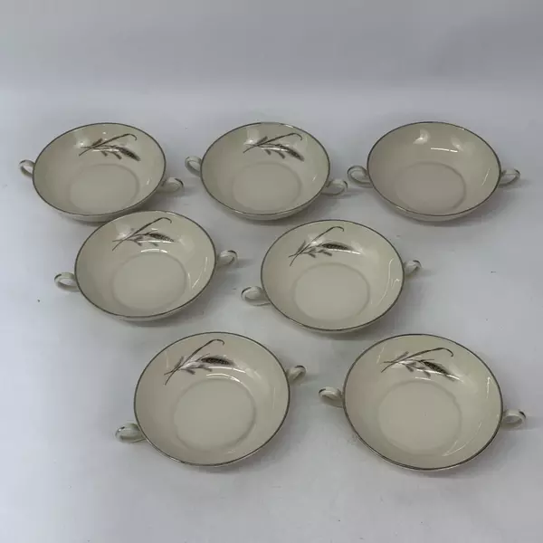Set Of 7 Society Harvest Time Fine China Flat Cream Soup Bowls